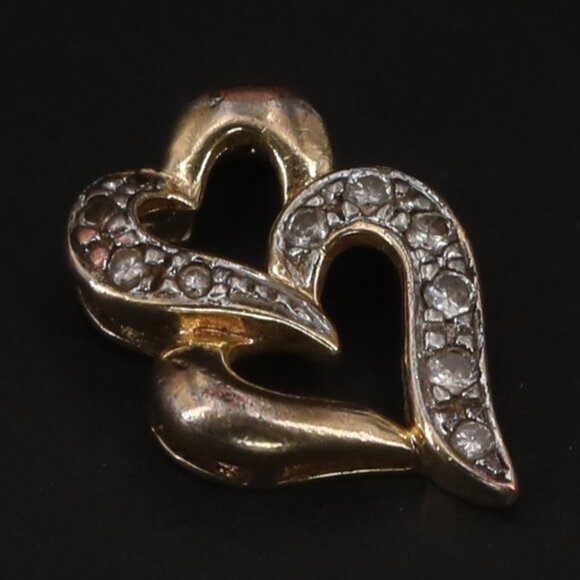 Auth ROSS SIMONS Two Hearts Gold / Sterling Silver Necklace Pendant Diamond Simu - Picture 6 of 6